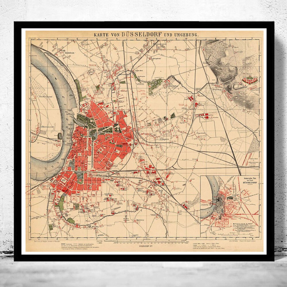 Old Map of Dusseldorf Germany 1877 Vintage Map | Vintage Poster Wall Art Print | Wall Map Print | Old Map Print | Map Gift