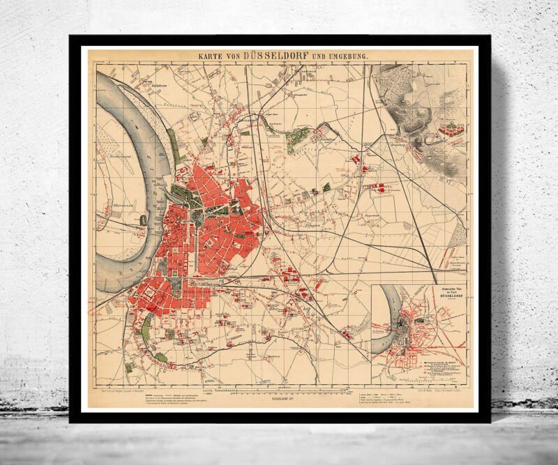 Old Map of Dusseldorf Germany 1877 Vintage Map | Vintage Poster Wall Art Print | Wall Map Print | Old Map Print | Map Gift