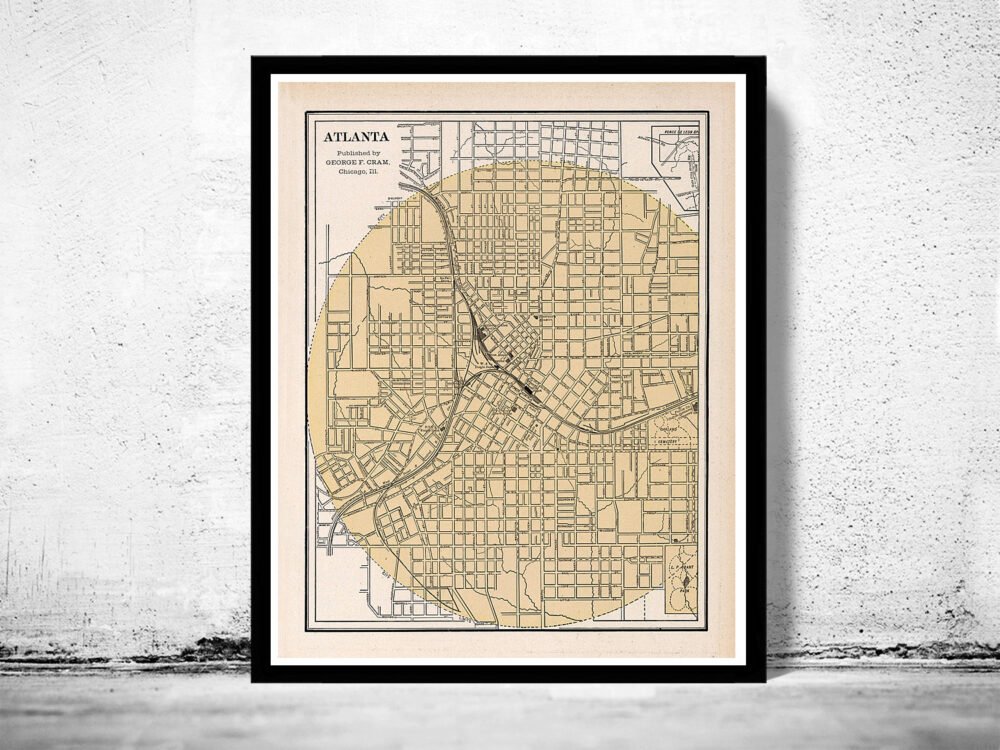 Atlanta old map 1901 Wall Map Print | Old Map Print | Map Gift | Anniversary gift | Housewarming Gift