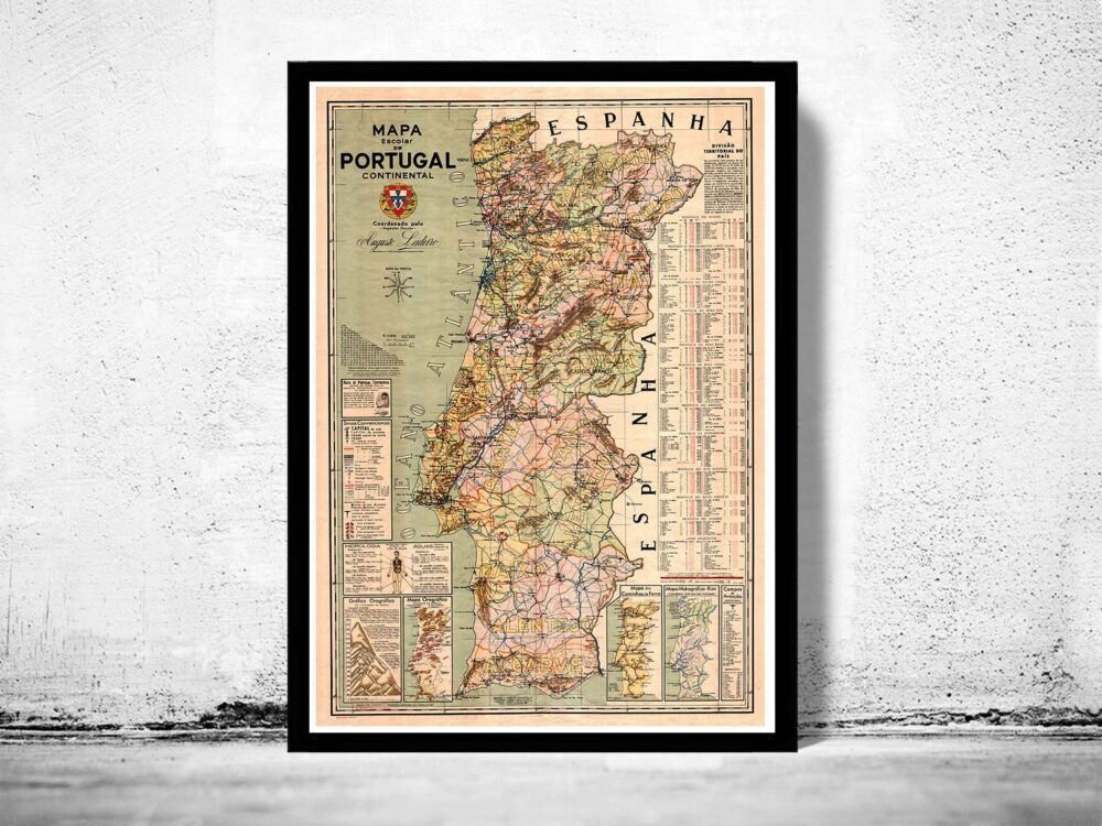 Old Map of Portugal Mapa de Portugal, Portuguese map | Vintage Poster Wall Art Print | Wall Map Print | Old Map Print | Map Gift