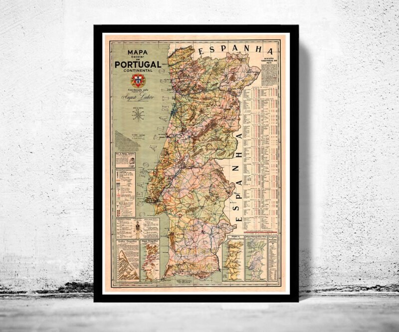 Old Map of Portugal Mapa de Portugal, Portuguese map | Vintage Poster Wall Art Print | Wall Map Print | Old Map Print | Map Gift