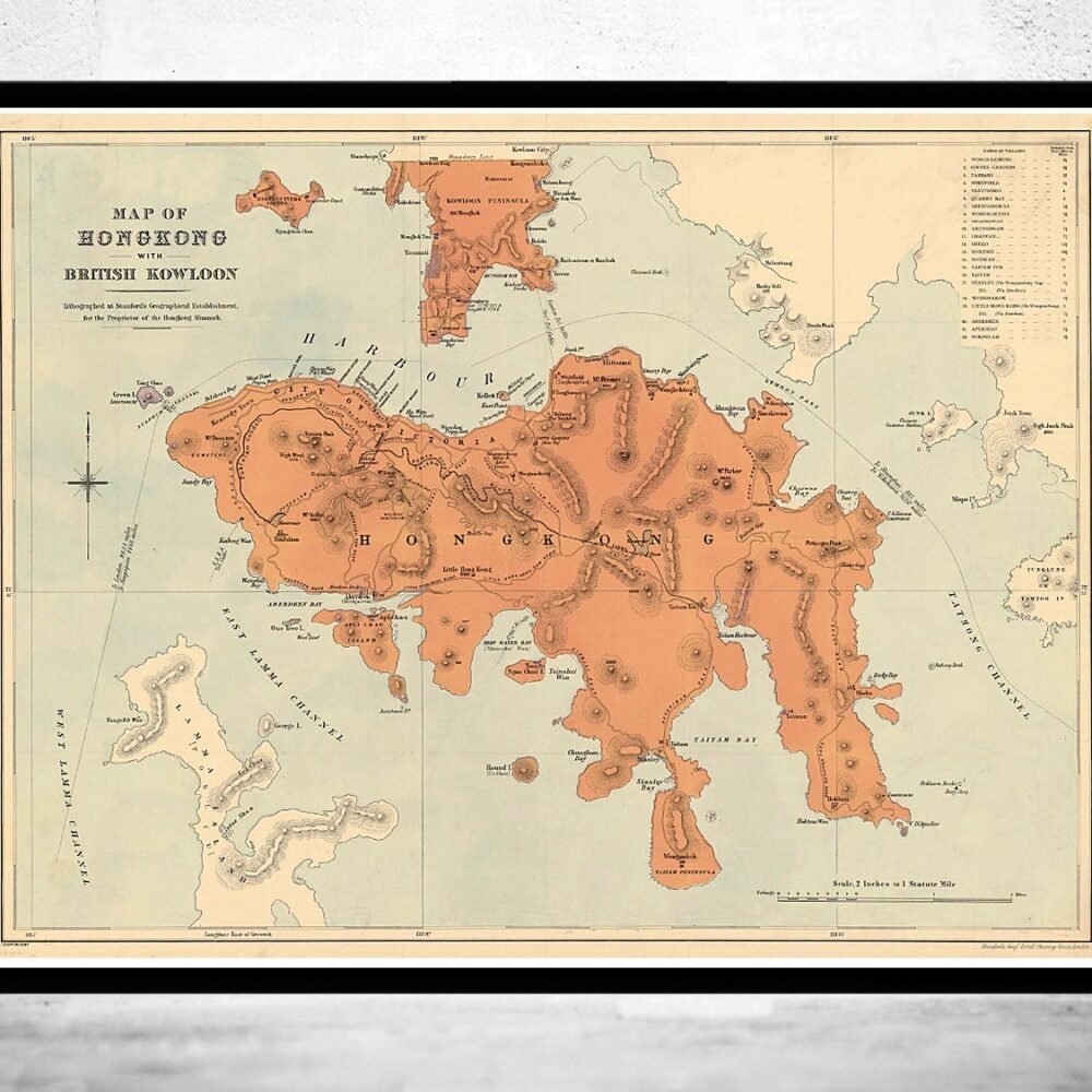 Old Map of Hong Kong Island 1888 China Vintage Map of Hong Kong | Vintage Poster Wall Art Print | Wall Map Print | Old Map Print | Map Gift