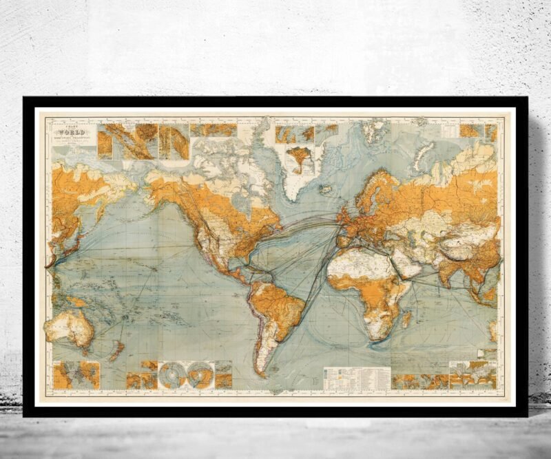 Large Old World Map in 1875 Vintage Map | World Map Gift World Map Print | Vintage World Map | World Map Wall Art | Map Gift