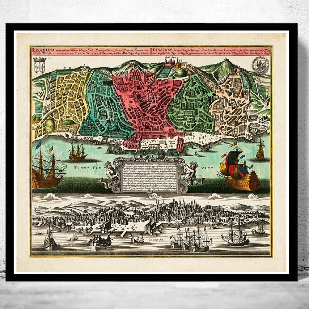 Old Map of Lisbon 1735 Lisboa Portugal Mapa Antigo | Vintage Poster Wall Art Print | Wall Map Print | Old Map Print | Map Gift