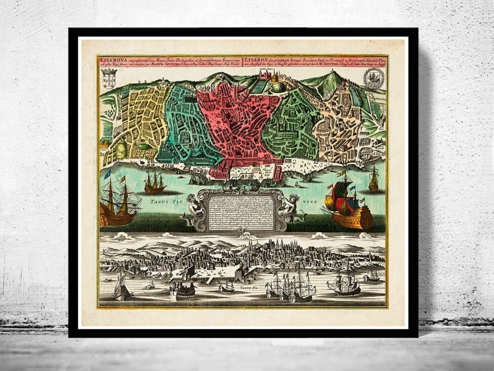 Old Map of Lisbon 1735 Lisboa Portugal Mapa Antigo | Vintage Poster Wall Art Print | Wall Map Print | Old Map Print | Map Gift