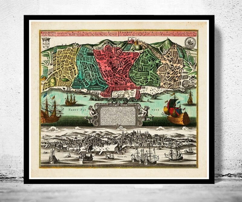 Old Map of Lisbon 1735 Lisboa Portugal Mapa Antigo | Vintage Poster Wall Art Print | Wall Map Print | Old Map Print | Map Gift