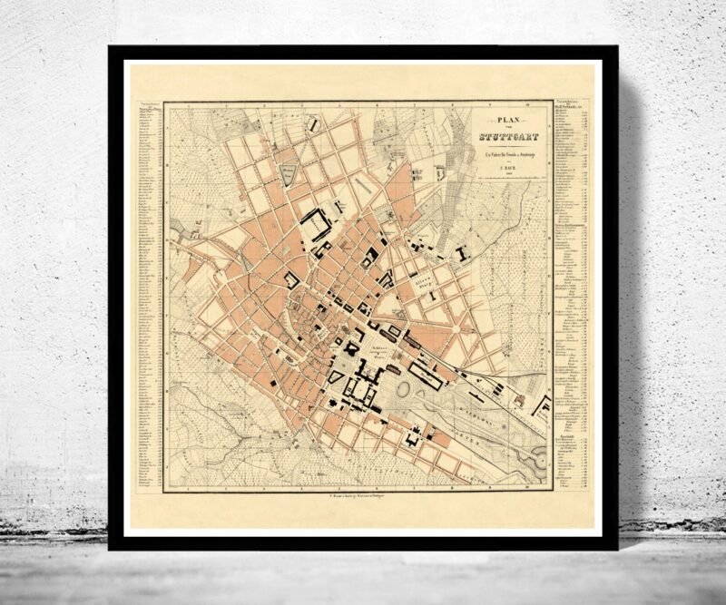 Old Map of Stuttgart Germany 1860 Vintage Map | Vintage Poster Wall Art Print | Wall Map Print | Old Map Print | Map Gift| Housewarming Gift