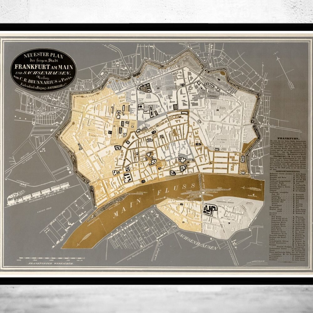 Old Map of Frankfurt Germany 1844 Vintage Map | Vintage Poster Wall Art Print | Wall Map Print | Old Map Print | Map Gift