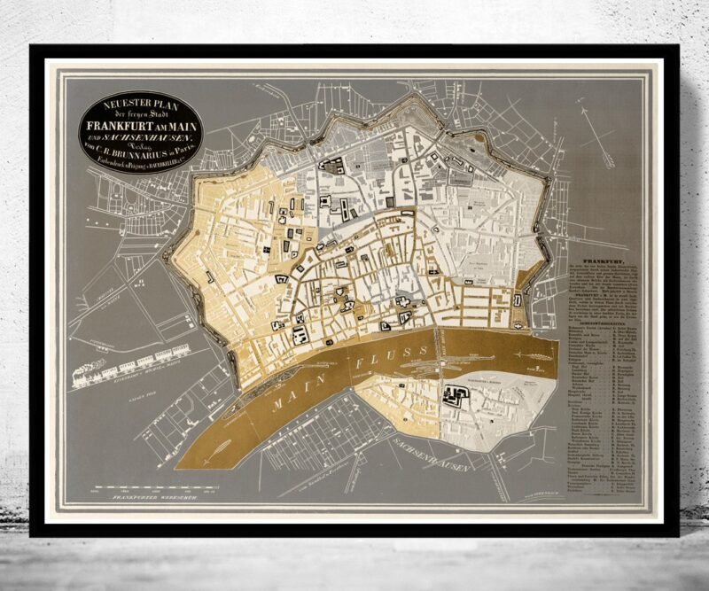 Old Map of Frankfurt Germany 1844 Vintage Map | Vintage Poster Wall Art Print | Wall Map Print | Old Map Print | Map Gift