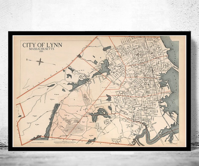 Old Map of Lynn 1891 Massachusetts | Vintage Poster Wall Art Print | Wall Map Print | Old Map Print | Map Gift | Anniversary gift