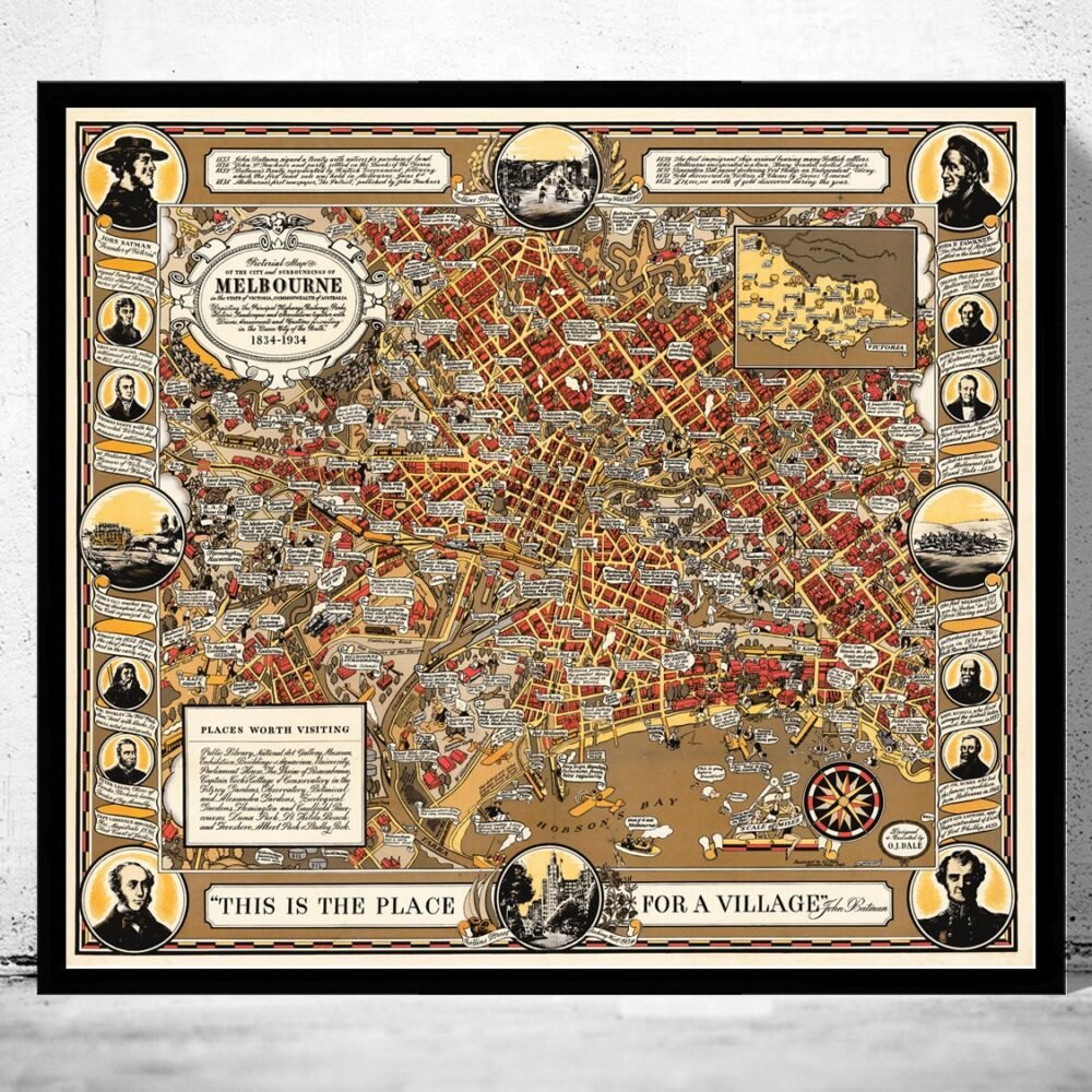 Old Map of Melbourne 1934 Australia Vintage Map | Vintage Poster Wall Art Print | Wall Map Print | Old Map Print | Map Gift