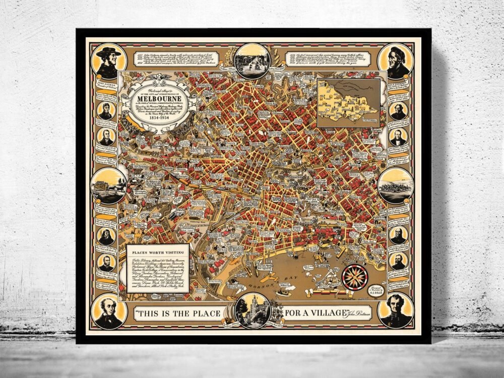 Old Map of Melbourne 1934 Australia Vintage Map | Vintage Poster Wall Art Print | Wall Map Print | Old Map Print | Map Gift