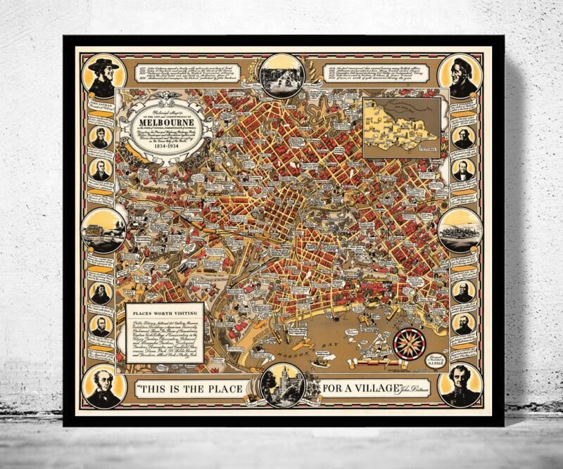 Old Map of Melbourne 1934 Australia Vintage Map | Vintage Poster Wall Art Print | Wall Map Print | Old Map Print | Map Gift