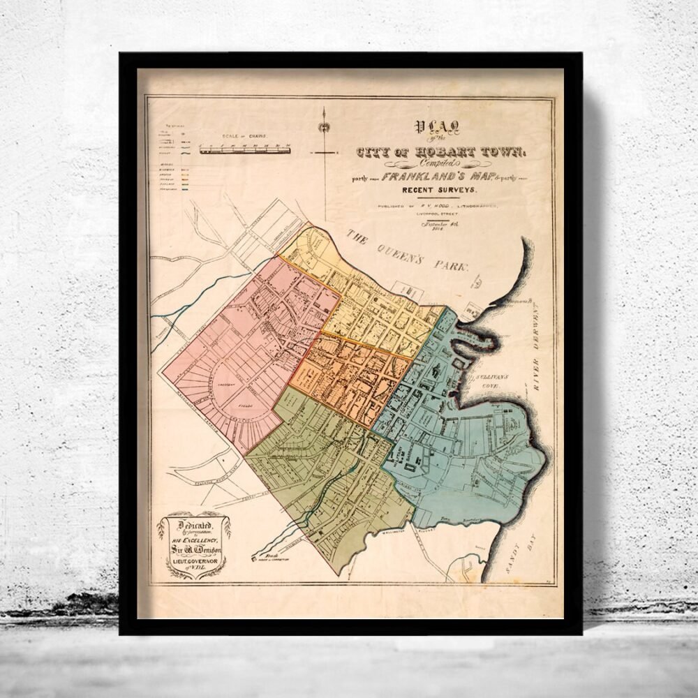 Old map of Hobart Australia 1854 Vintage Map | Vintage Poster Wall Art Print | Wall Map Print | Old Map Print | Map Gift