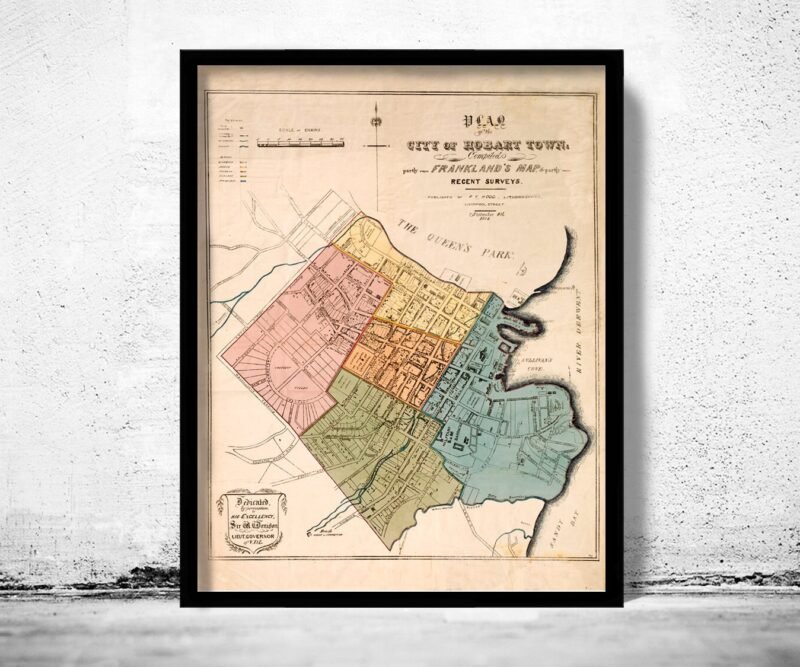 Old map of Hobart Australia 1854 Vintage Map | Vintage Poster Wall Art Print | Wall Map Print | Old Map Print | Map Gift