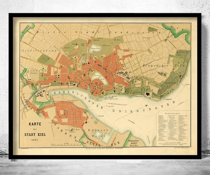 Old Map of Kiel Germany 1887 Vintage Map | Vintage Poster Wall Art Print | Wall Map Print | Old Map Print | Map Gift | Anniversary gift