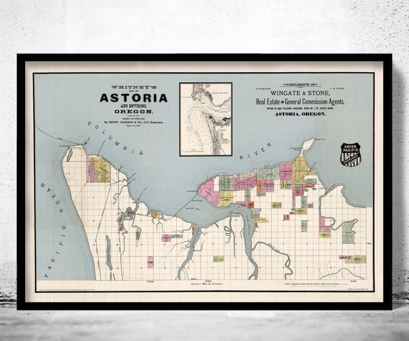 Astoria Oregon Old Map 1890 Vintage Map | Vintage Poster Wall Art Print | | Map Gift | Anniversary gift | Housewarming Gift