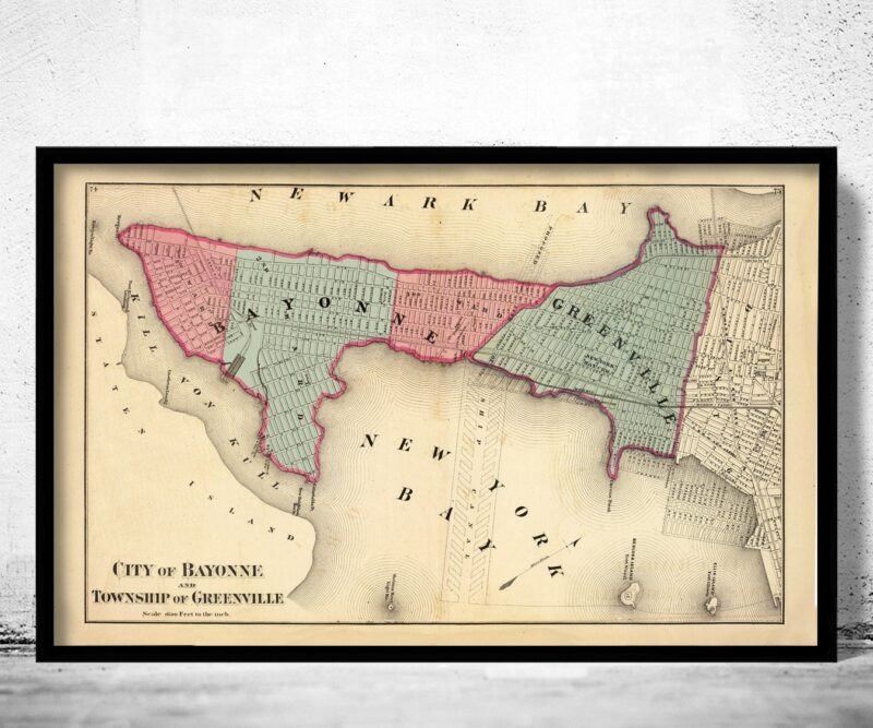 Old Map of Bayonne New Jersey 1872 Vintage Map | Vintage Poster Wall Art Print | Wall Map Print | Old Map Print | Map Gift