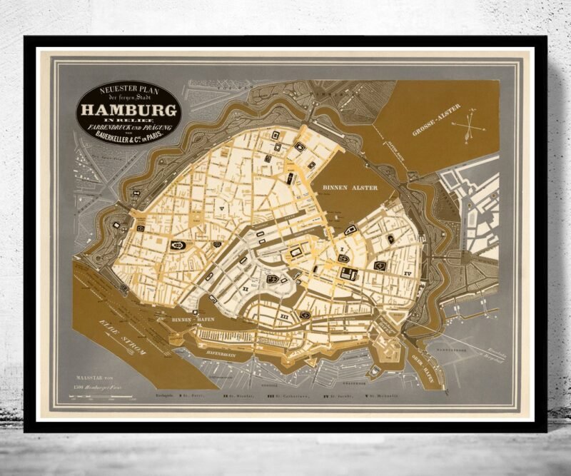 Old Map of Hamburg Germany 1845 Vintage Map | Vintage Poster Wall Art Print | Wall Map Print | Old Map Print | Map Gift | Anniversary gift