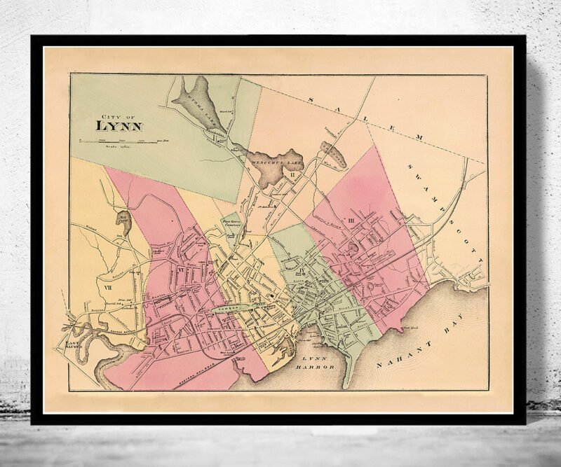 Old Map of Lynn 1871 Massachusetts Vintage Map of Lynn | Vintage Poster Wall Art Print | Wall Map Print | Old Map Print | Map Gift