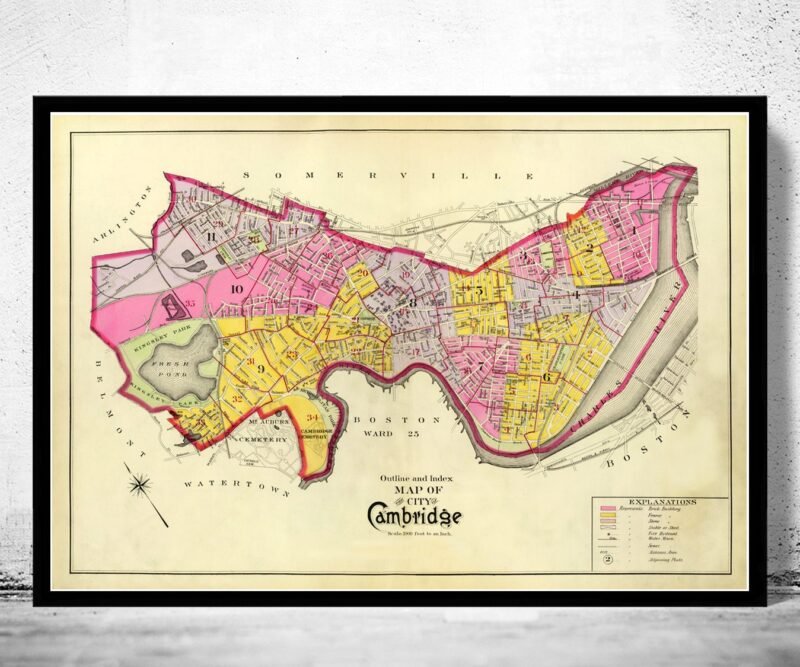 Old Map of Cambridge Massachusetts 1890 Vintage Map | Vintage Poster Wall Art Print | Wall Map Print | Old Map Print | Map Gift