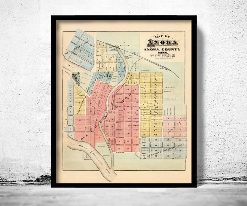 Old map of Anoka Minnesota 1874 Vintage Map | Vintage Poster Wall Art Print | Wall Map Print | Old Map Print | Map Gift | Anniversary gift