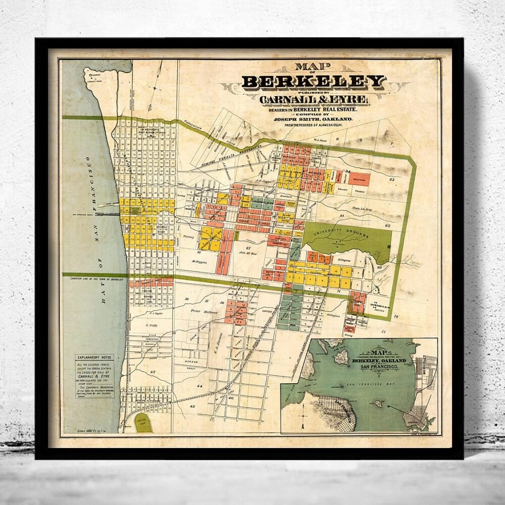 Old map Berkeley California 1880 Vintage Map | Vintage Poster Wall Art Print | Wall Map Print | Old Map Print | Map Gift | Anniversary gift