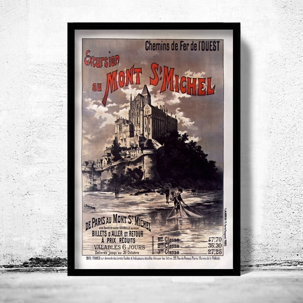 Vintage Poster of Mont St Michel France 1895 | Vintage Poster Wall Art Print | | Map Gift | Anniversary gift | Housewarming Gift