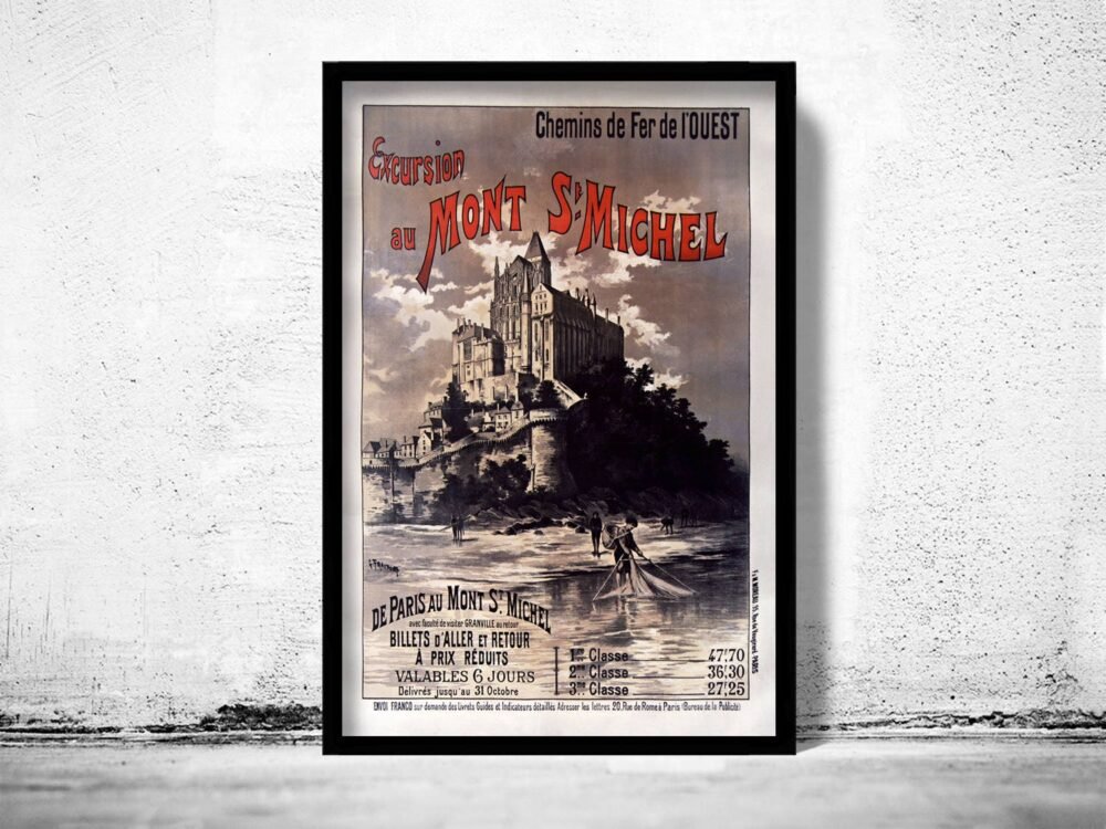 Vintage Poster of Mont St Michel France 1895 | Vintage Poster Wall Art Print | | Map Gift | Anniversary gift | Housewarming Gift