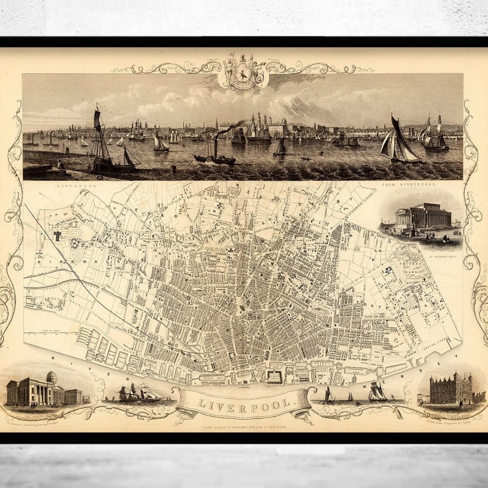 Old Map of Liverpool 1851 UK Vintage Map | Vintage Poster Wall Art Print | Wall Map Print | Old Map Print | Map Gift | Anniversary gift