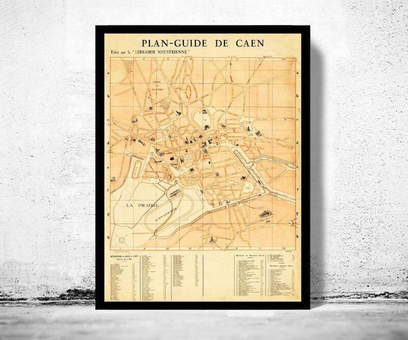 Old Map of Caen France 1930 Vintage map | Vintage Poster Wall Art Print | Wall Map Print | Old Map Print | Map Gift | Anniversary gift