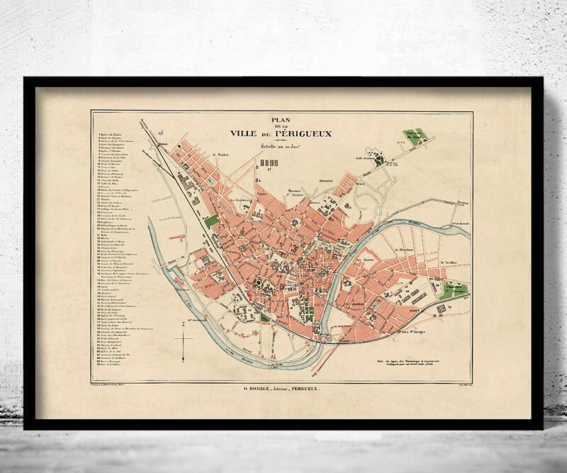 Old Map of Perigueux France 1920 Vintage map | Vintage Poster Wall Art Print | Wall Map Print | Old Map Print | Map Gift| Housewarming Gift