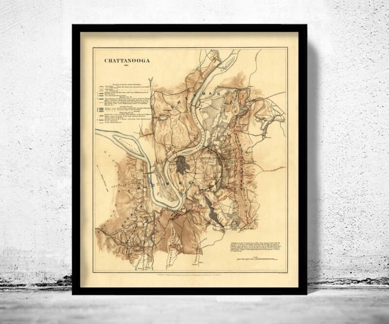 Old Map of Chattanooga Tennessee 1863 Vintage Map | Vintage Poster Wall Art Print | Wall Map Print | Old Map Print | Map Gift