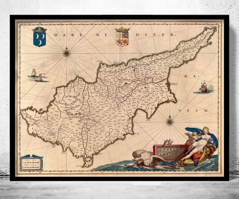 Old Map of Cyprus 1650 Vintage Map | Vintage Poster Wall Art Print | Wall Map Print | Old Map Print | Map Gift | Anniversary gift