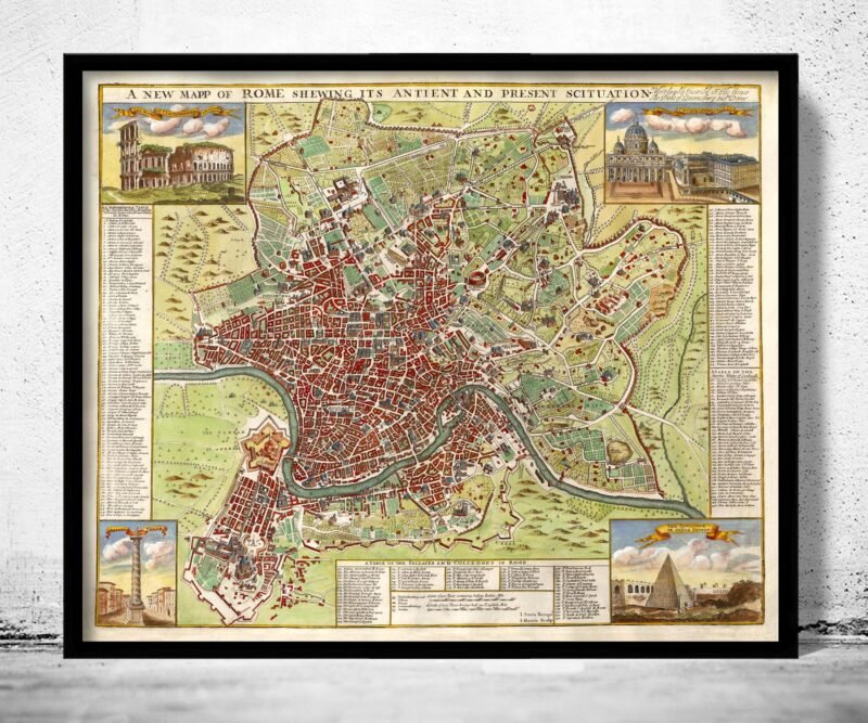 Old Map of Rome Roma Italy 1722 Vintage Map of Rome | Vintage Poster Wall Art Print | Wall Map Print | Old Map Print | Map Gift