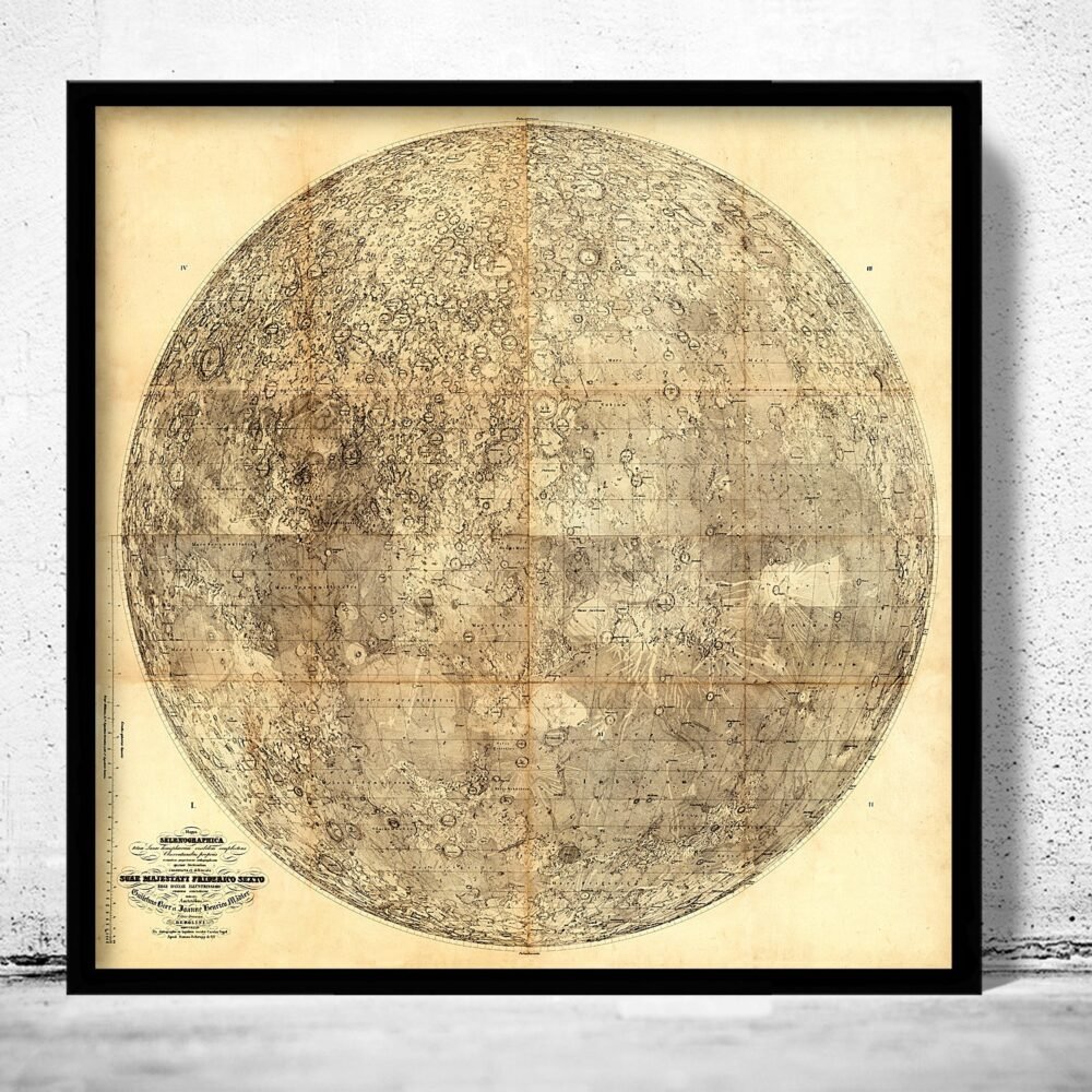 Old Map of The Moon 1834 Vintage Map | Vintage Poster Wall Art Print | | Map Gift | Anniversary gift | Housewarming Gift