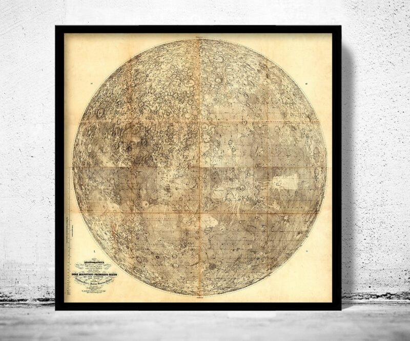 Old Map of The Moon 1834 Vintage Map | Vintage Poster Wall Art Print | | Map Gift | Anniversary gift | Housewarming Gift