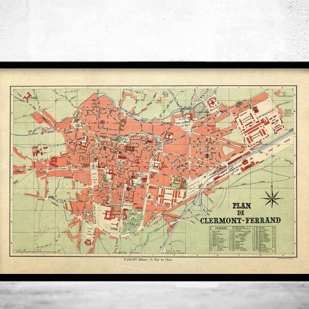 Old Map of Clermont Ferrand France Vintage Map | Vintage Poster Wall Art Print | Wall Map Print | Old Map Print | Map Gift