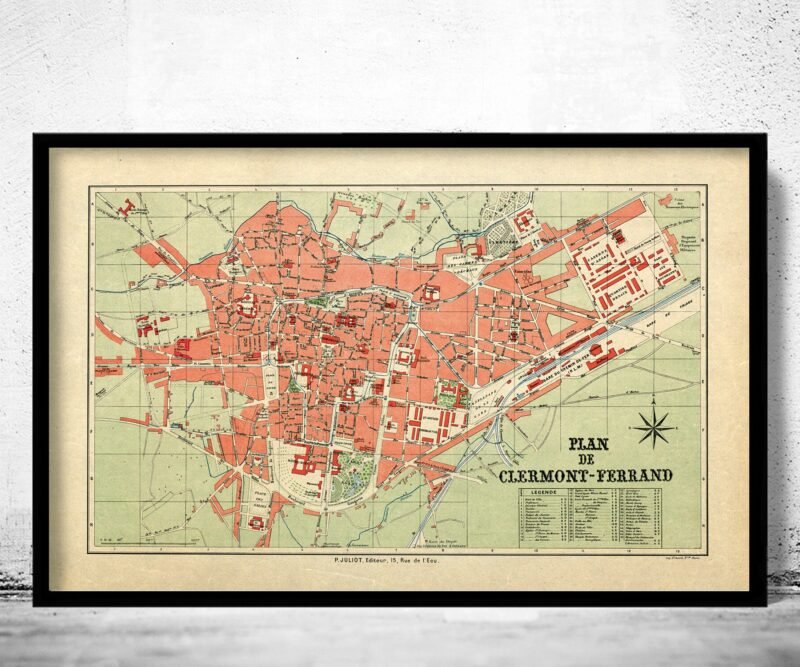 Old Map of Clermont Ferrand France Vintage Map | Vintage Poster Wall Art Print | Wall Map Print | Old Map Print | Map Gift