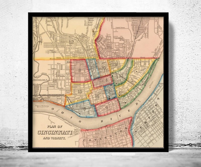 Old Map of Cincinnati 1860 | Vintage Poster Wall Art Print | Wall Map Print | Old Map Print | Map Gift | Anniversary gift