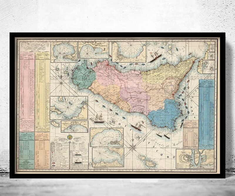 Old Map of Sicily Italy 1847 Sicilia Vintage Map | Vintage Poster Wall Art Print | Wall Map Print | Old Map Print | Map Gift