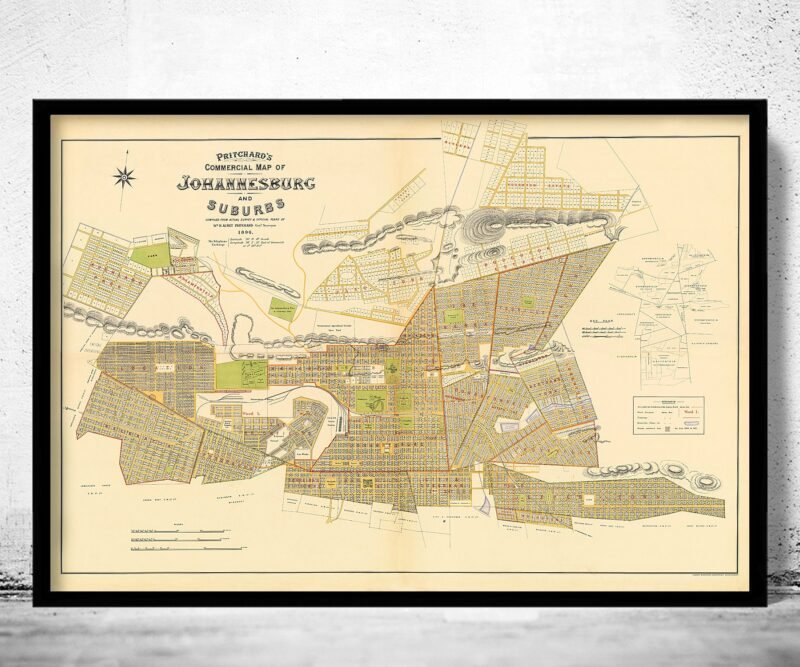 Old Map Johannesburg South Africa 1896 Vintage Map | Vintage Poster Wall Art Print | Wall Map Print | Old Map Print | Map Gift