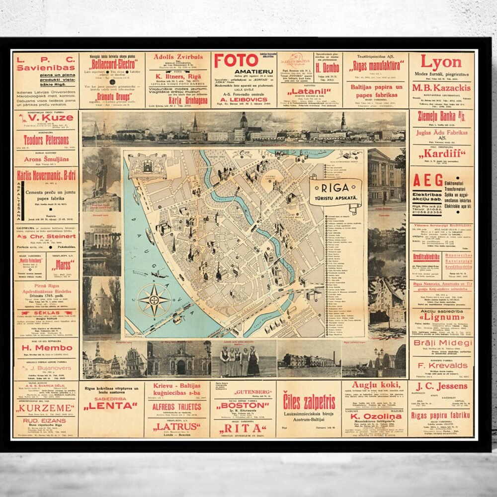 Old Map of Riga Latvia 1935 Vintage Map | Vintage Poster Wall Art Print | Wall Map Print | Old Map Print | Map Gift | Anniversary gift