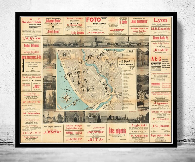 Old Map of Riga Latvia 1935 Vintage Map | Vintage Poster Wall Art Print | Wall Map Print | Old Map Print | Map Gift | Anniversary gift