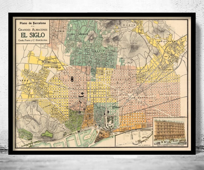 Old Map of Barcelona Spain Vintage Map of Barcelona | Vintage Poster Wall Art Print | Wall Map Print | Old Map Print | Map Gift