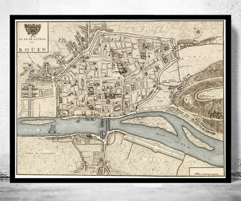 Old Map of Rouen France City Plan 1740 Vintage Map | Vintage Poster Wall Art Print | Wall Map Print | Old Map Print | Map Gift