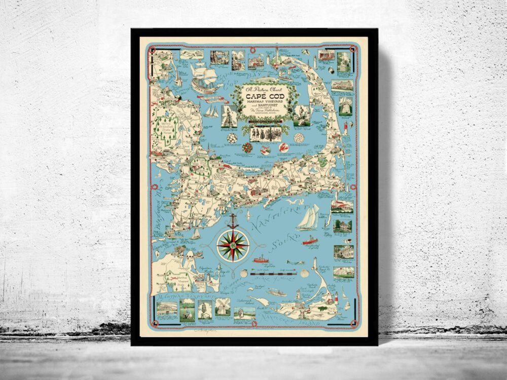 Old Map of Cape Cod Massachusetts Wall Map Print Vintage Map| Old Map Print | Map Gift | Anniversary gift | Housewarming Gift