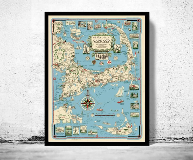 Old Map of Cape Cod Massachusetts Wall Map Print Vintage Map| Old Map Print | Map Gift | Anniversary gift | Housewarming Gift