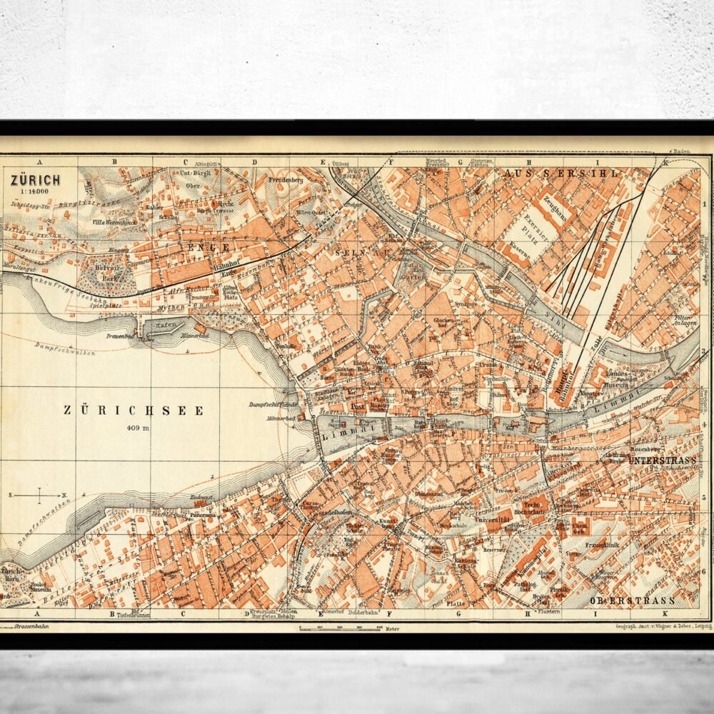 Old Map of Zurich Switzerland 1913 Vintage Map | Vintage Poster Wall Art Print | Wall Map Print | Old Map Print | Map Gift