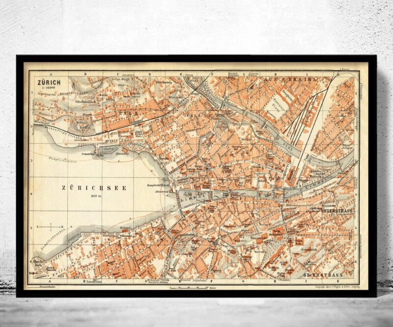 Old Map of Zurich Switzerland 1913 Vintage Map | Vintage Poster Wall Art Print | Wall Map Print | Old Map Print | Map Gift